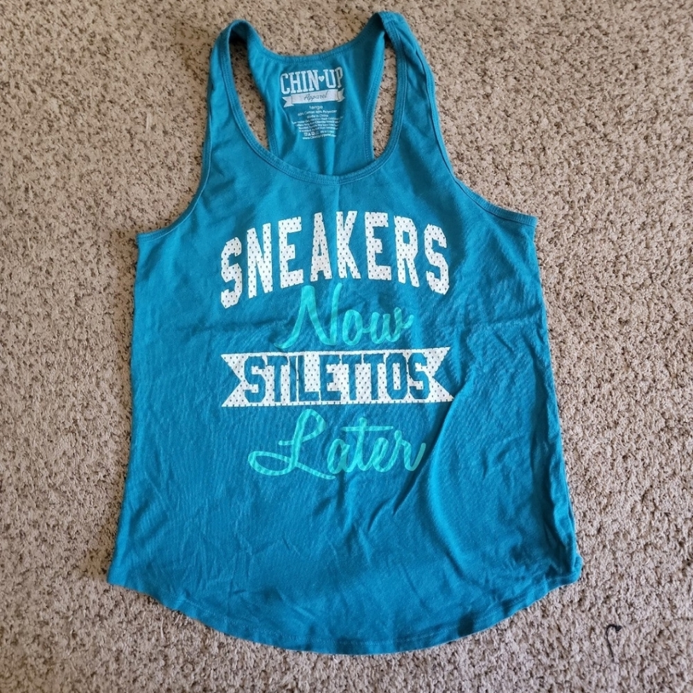Workout racer back tank top sneakers now stilettos later size large